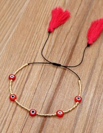 Fashion Red Rice Beaded Beaded Glass Eye Braided Bracelet