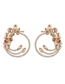 Fashion Champagne Alloy Diamond Hoop Flower Stud Earrings