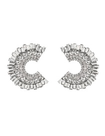 Fashion White Alloy Diamond C Shape Stud Earrings