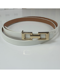 Fashion White Alloy Buckle Patent Leather Thin Belt