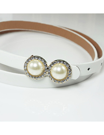 Fashion White Wide Belt In Patent Leather With Pearl Rhinestone Plate Buckle