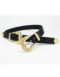 Fashion Gold Buckle 2.3 Wide Pu Engraved Double Head Wide Belt
