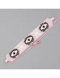 Fashion Pink Rice Beaded Braided Eye Bracelet