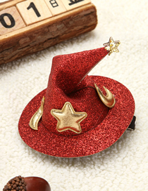 Fashion Red Fabric Sequined Star Moon Wizard Hat Hair Clip