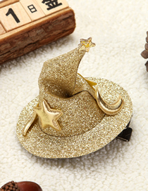 Fashion Gold Fabric Sequined Star Moon Wizard Hat Hair Clip