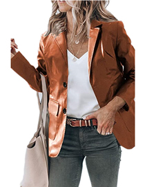 Fashion Camel Lapel Single Breasted Pu Leather Long Sleeve Jacket
