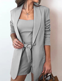 Fashion Grey Blended Single-button Lapel Blazer Lace-up Shorts Suspender Set