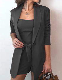 Fashion Black Blended Single-button Lapel Blazer Lace-up Shorts Suspender Set