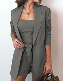 Fashion Dark Grey Blended Single-button Lapel Blazer Lace-up Shorts Suspender Set
