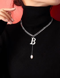 Fashion Silver Titanium Alphabet Pearl Fringe Necklace