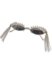 Fashion Silver Diamond Sunglasses Resin Diamond Long Fringe Oval Sunglasses
