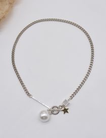 Fashion Silver Alloy Geometric Chain Ot Buckle Pearl Necklace