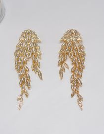 Fashion Gold Alloy Diamond Leaf Drop Earrings