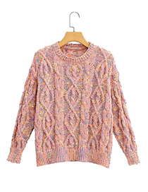 Fashion Pink Colorful Twist Knit Pullover Sweater