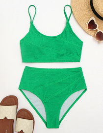 Fashion Green Polyester Snake Denim High Waist Swimsuit