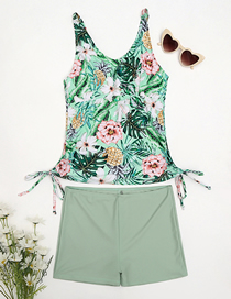 Fashion Green Polyester Print Drawstring Swimsuit