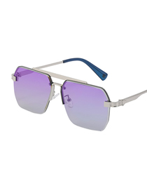 Fashion Light Grey Outer Blue Pc Double Bridge Frameless Square Large Frame Sunglasses