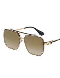 Fashion Champagne Gold Pc Double Bridge Frameless Square Large Frame Sunglasses
