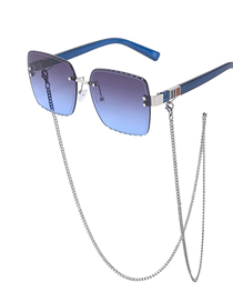 Fashion 4 Gray Blue [with Chain] Pc Square Large Frame Chain Fringe Sunglasses