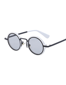 Fashion Sand Solid White Light Gray Pc Steam Round Sunglasses