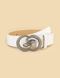 Fashion White Double Head 050703 Faux Leather Wide Belt With Snake Metal Buckle