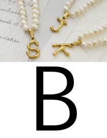 Fashion B Titanium Steel Pearl Beaded 26 Letter Necklace