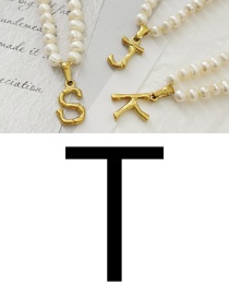 Fashion T Titanium Steel Pearl Beaded 26 Letter Necklace