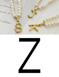 Fashion Z Titanium Steel Pearl Beaded 26 Letter Necklace