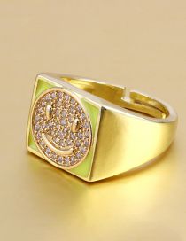 Fashion Yellow Bronze Diamond Smiley Oil Drip Open Ring