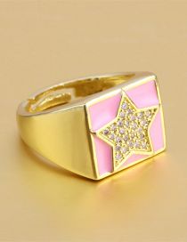 Fashion Pink Star Brass And Diamond Pentagram Oil Drip Open Ring