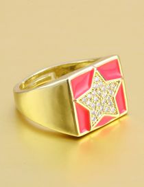 Fashion Rose Star Brass And Diamond Pentagram Oil Drip Open Ring
