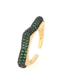 Fashion Green Diamond Star Bronze Zirconium Geometric Open Ring