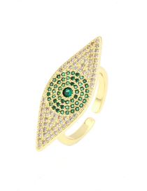 Fashion Green Diamond Eyes Brass Diamond Eye Open Ring
