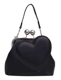 Fashion Black Pu Heart Irregular Clip Buckle Bag