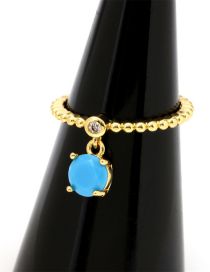 Fashion Blue Pine Round Brass Gold Plated Beaded Round Zirconium Open Ring