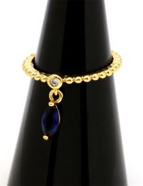Fashion Blue Zirconium Horse Eye Brass Gold Plated Beaded Marquise Zirconium Open Ring
