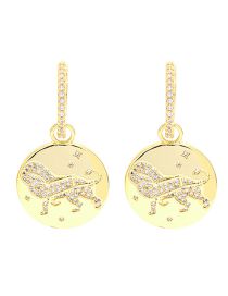 Fashion Golden Leo Bronze Zirconium Geometric Medal Stud Earrings