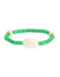 Fashion Green Colorful Glass Rice Beaded Ring