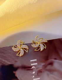 Fashion Gold Brass Diamond Pinwheel Stud Earrings