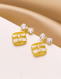 Fashion Gold Copper Diamond Geometric Bow Square Stud Earrings
