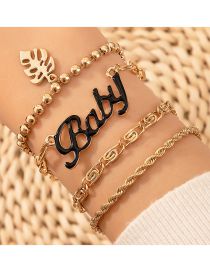 Fashion Gold Alloy Drop Oil Letter Leaf Geometric Chain Bracelet Set