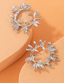 Fashion Silver Alloy Leaf Geometric Half Circle Stud Earrings
