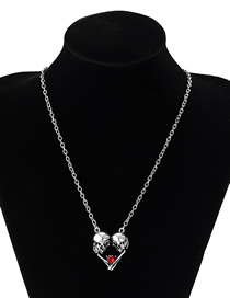 Fashion Silver Alloy Diamond Heart Skull Necklace