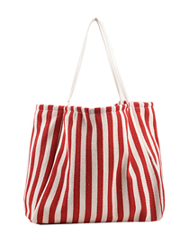 Fashion Red Pu Striped Canvas Large Capacity Shoulder Bag