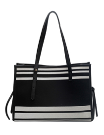 Fashion Black Canvas Striped Large Capacity Shoulder Bag