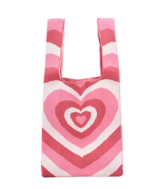 Fashion Pink Straw Heart Woven Tote Bag