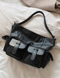 Fashion Black Pu Multi-pocket Large Capacity Shoulder Bag