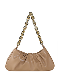 Fashion Khaki Pu Crinkled Large Capacity Chain Shoulder Bag