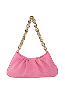 Fashion Pink Pu Crinkled Large Capacity Chain Shoulder Bag