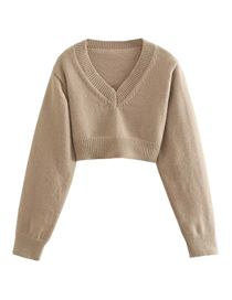 Fashion Camel Knit V-neck Sweater